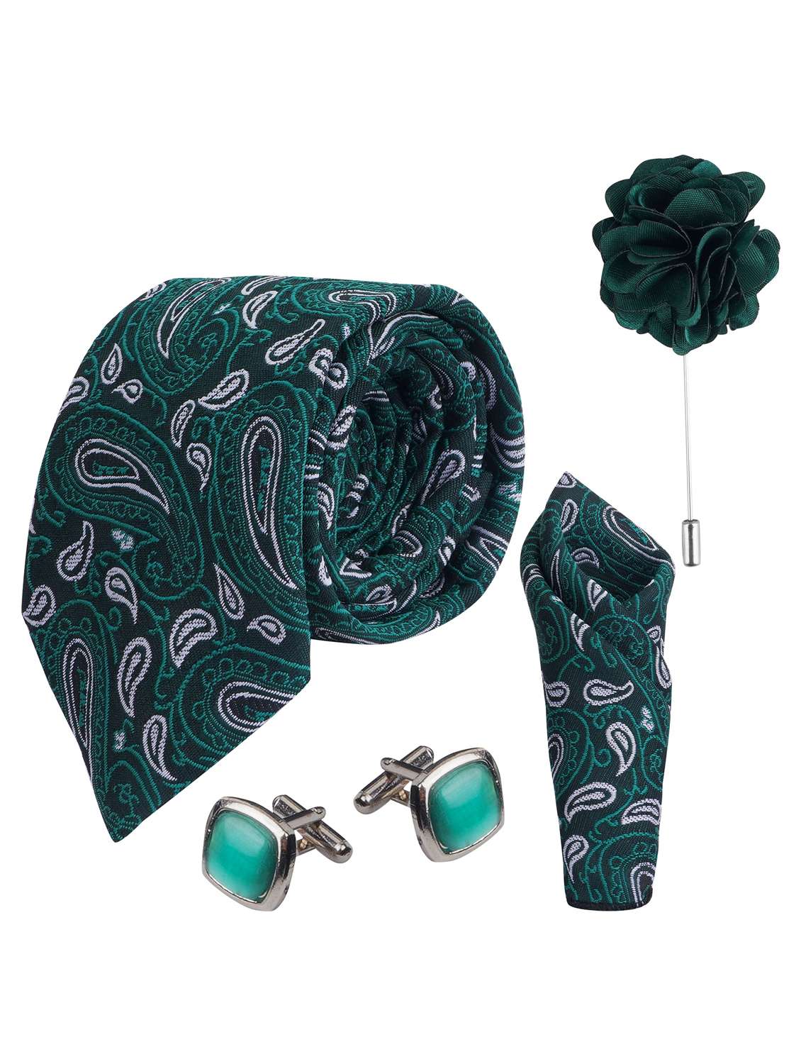 calixto men necktie tie with pocket square lapel pin & cufflinks set