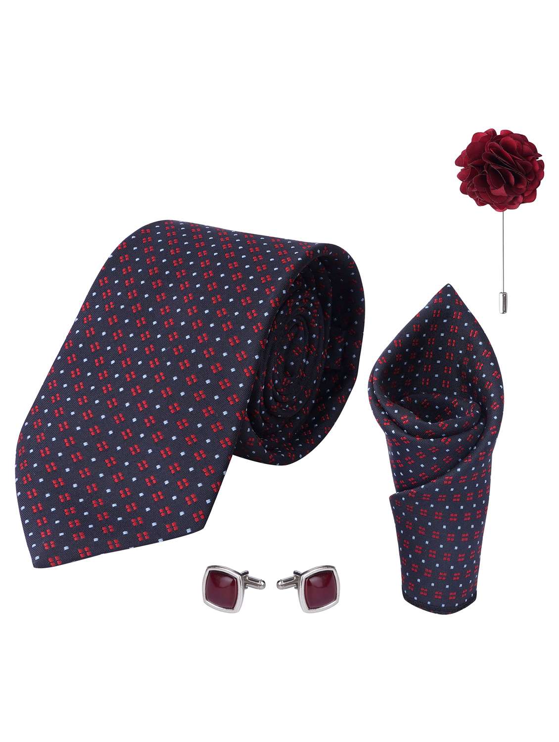 calixto men necktie tie with pocket square lapel pin & cufflinks set