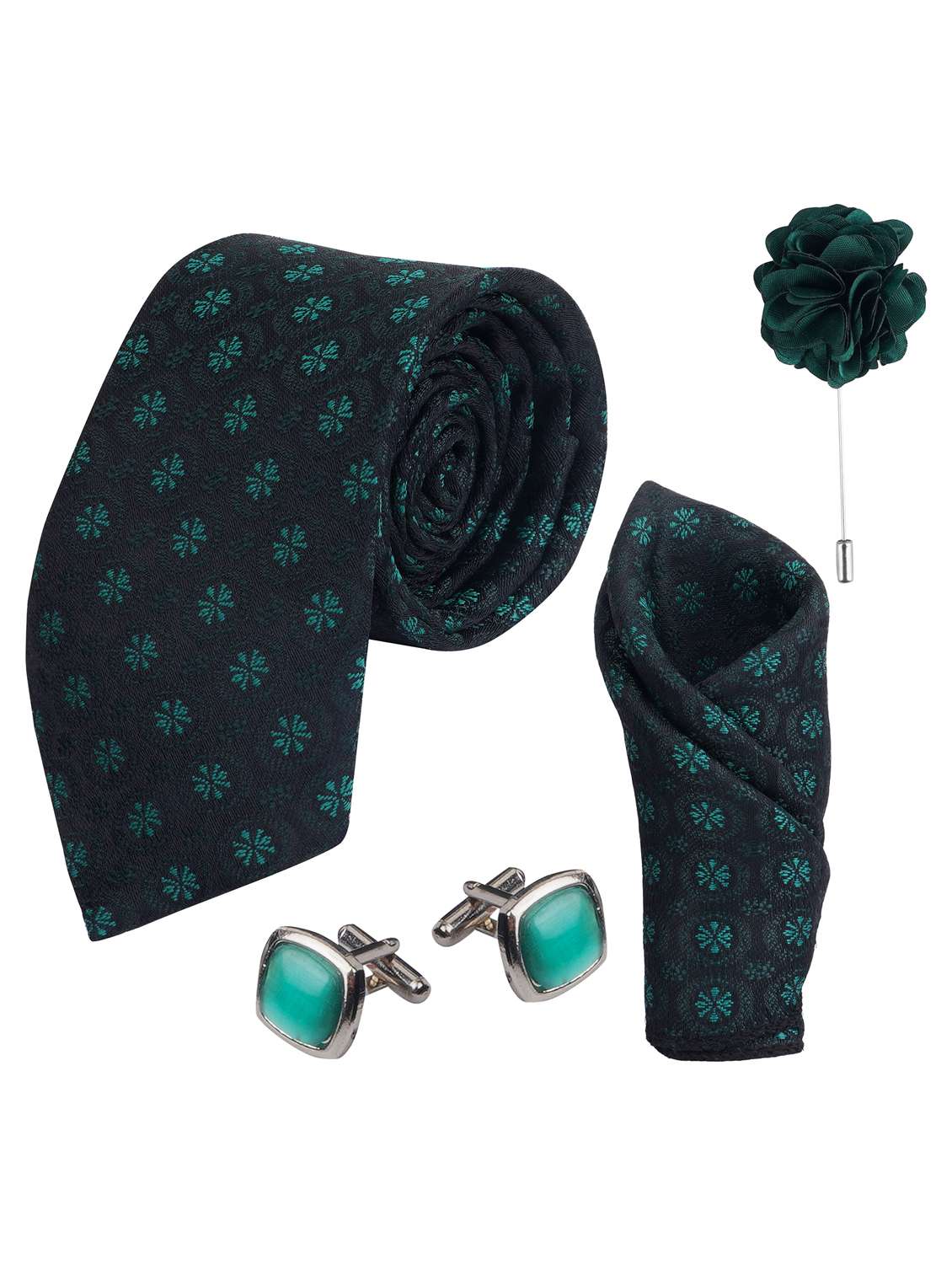 calixto men necktie tie with pocket square lapel pin & cufflinks set