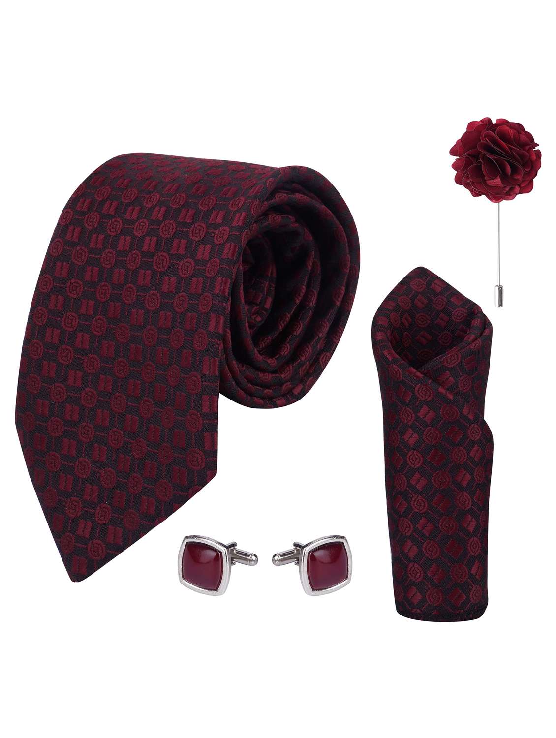 calixto men necktie tie with pocket square lapel pin & cufflinks set
