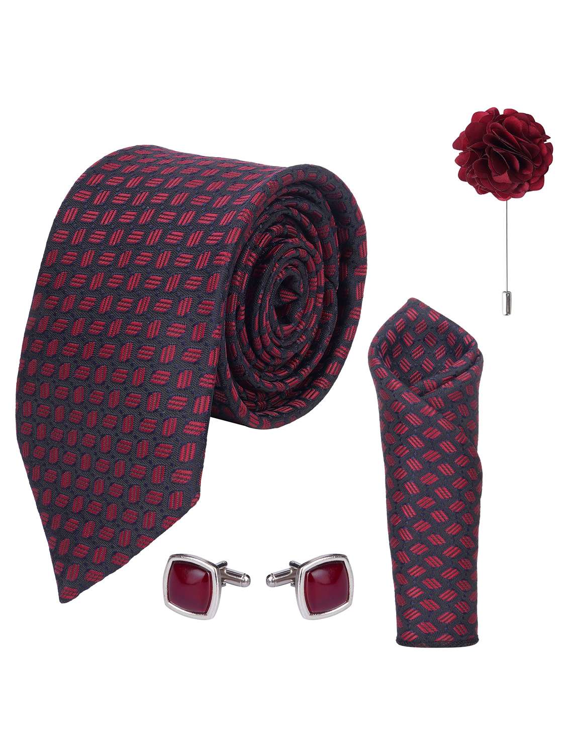 calixto men necktie tie with pocket square lapel pin & cufflinks set