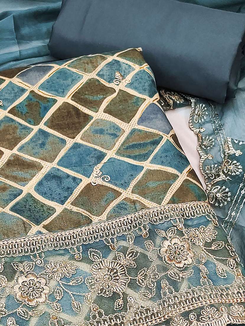 women printed embroidered unstitched suit set - 22187067 -  Standard Image - 3