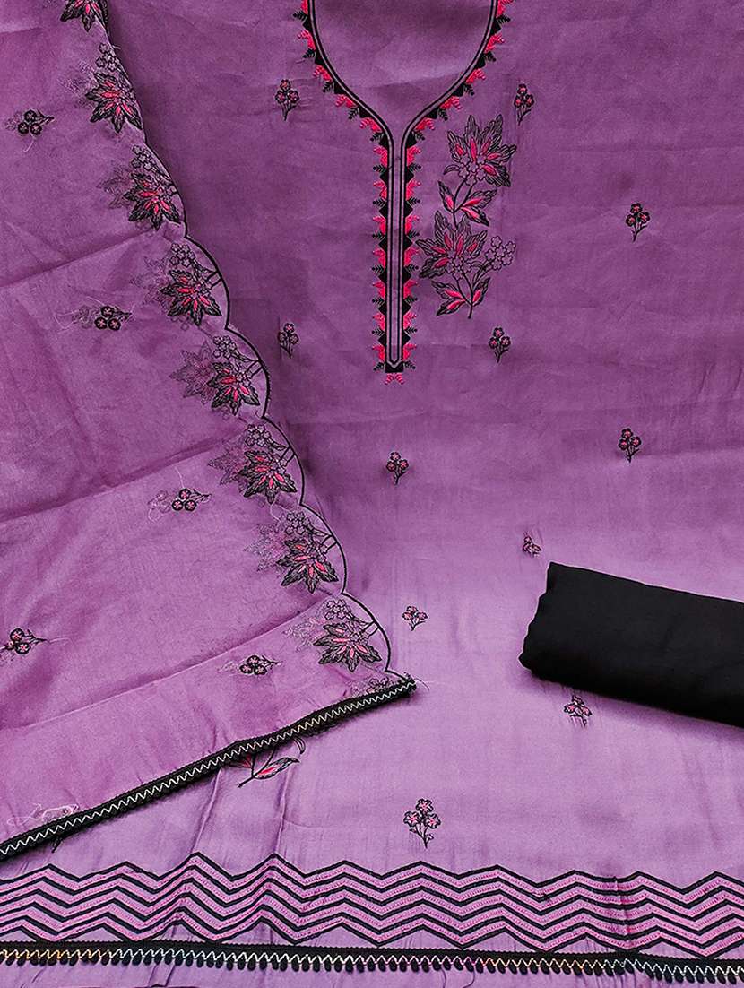 women solid with work embroidered unstitched suit set - 22187088 -  Standard Image - 3