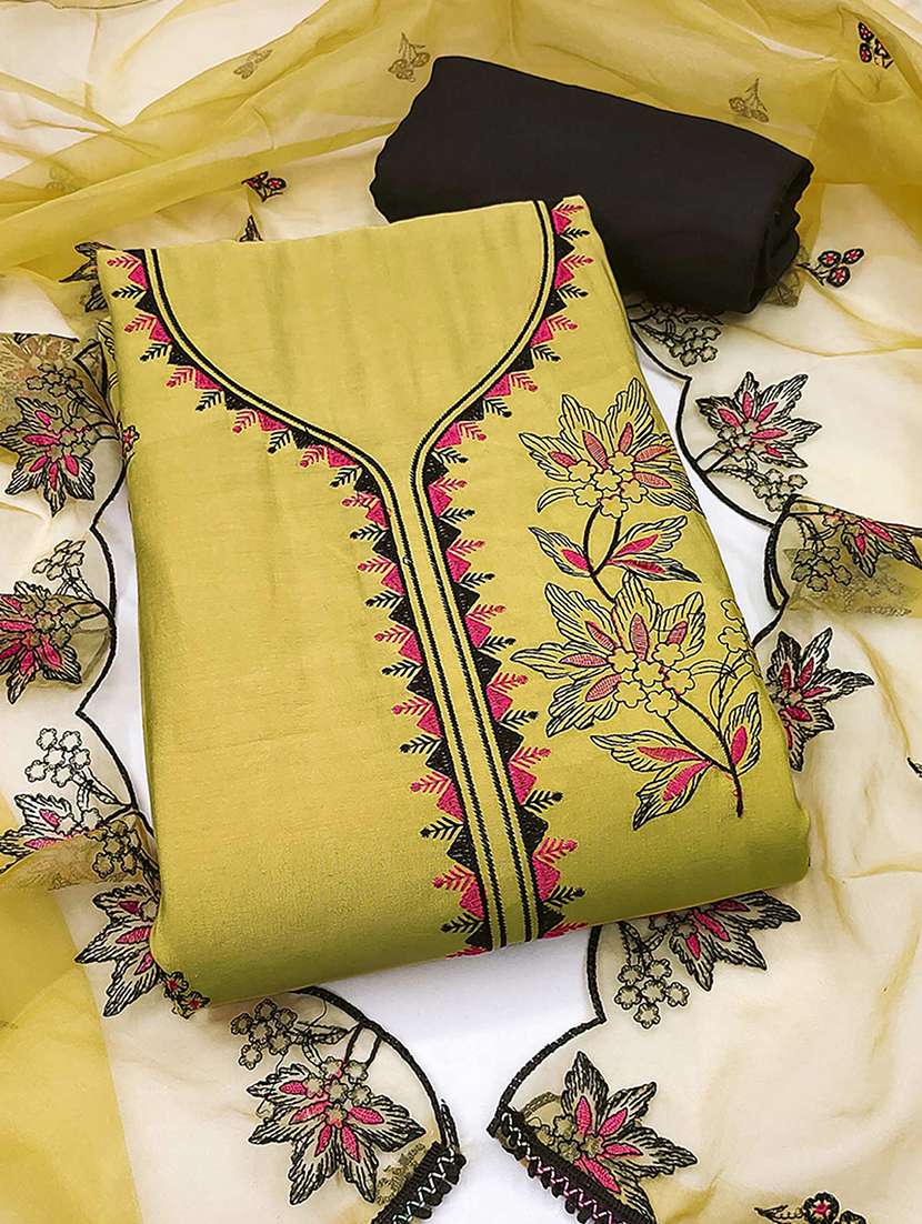 women solid with work embroidered unstitched suit set