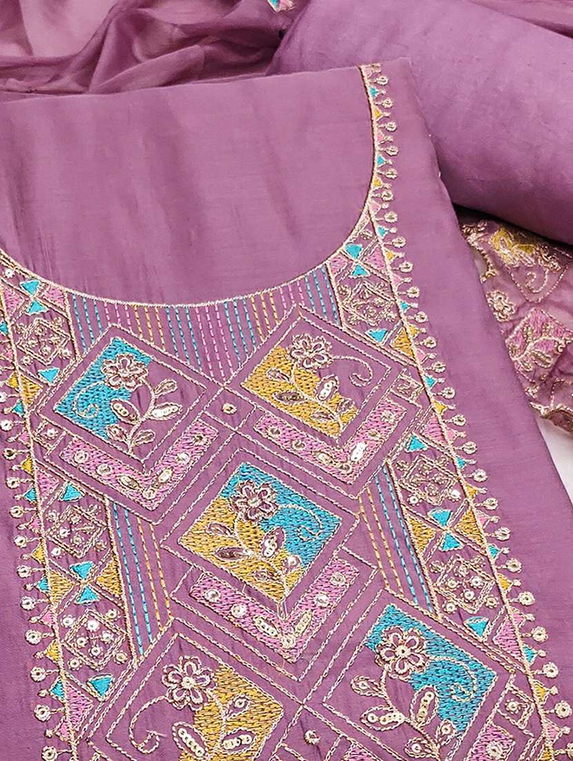 women solid with work embroidered unstitched suit set - 22187092 -  Standard Image - 3