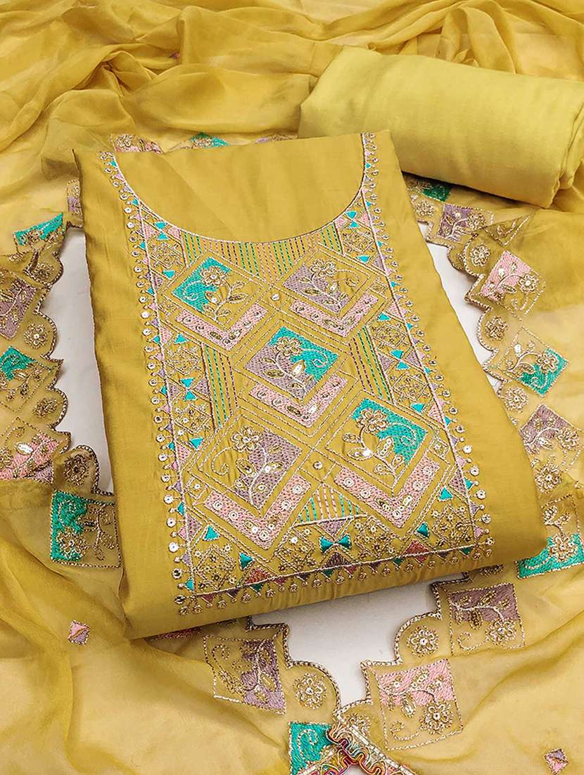 women solid with work embroidered unstitched suit set