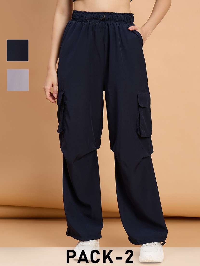 women pack of 2 solid mid rise cargo