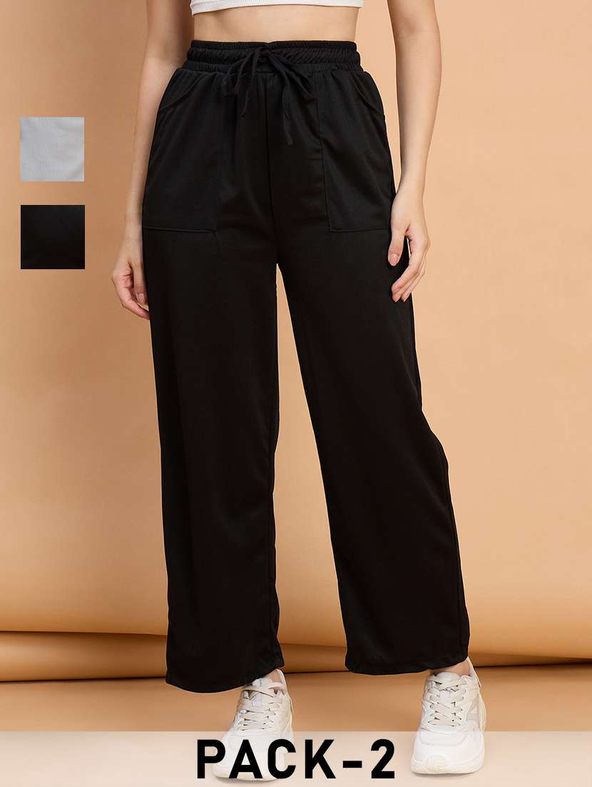 women pack of 2 solid high rise track pant