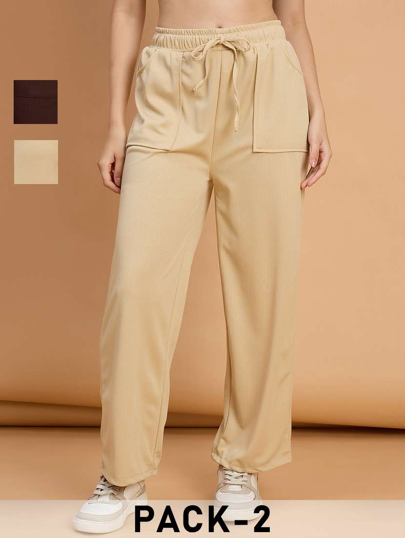 women pack of 2 solid high rise track pant