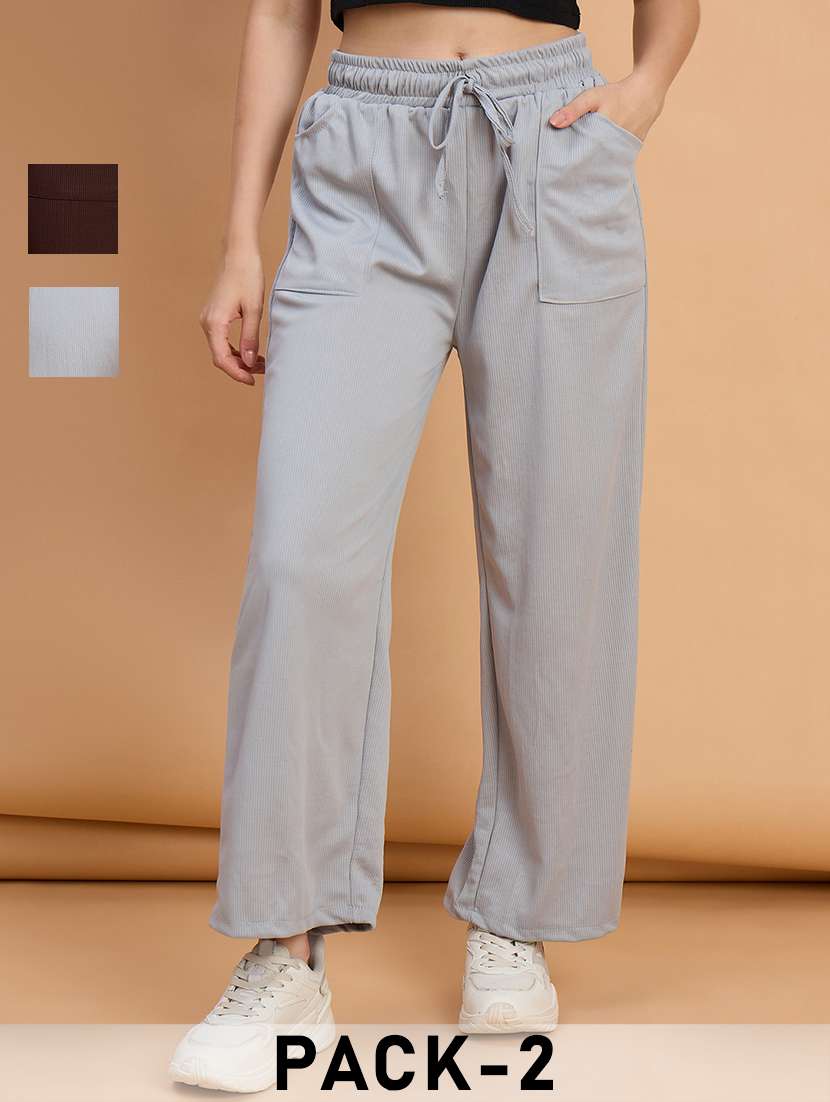 women pack of 2 solid high rise track pant