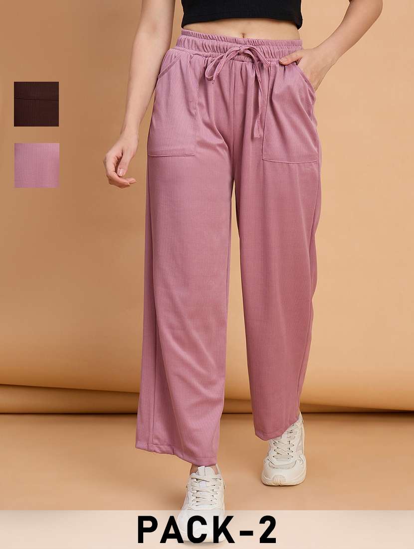 women pack of 2 solid high rise track pant