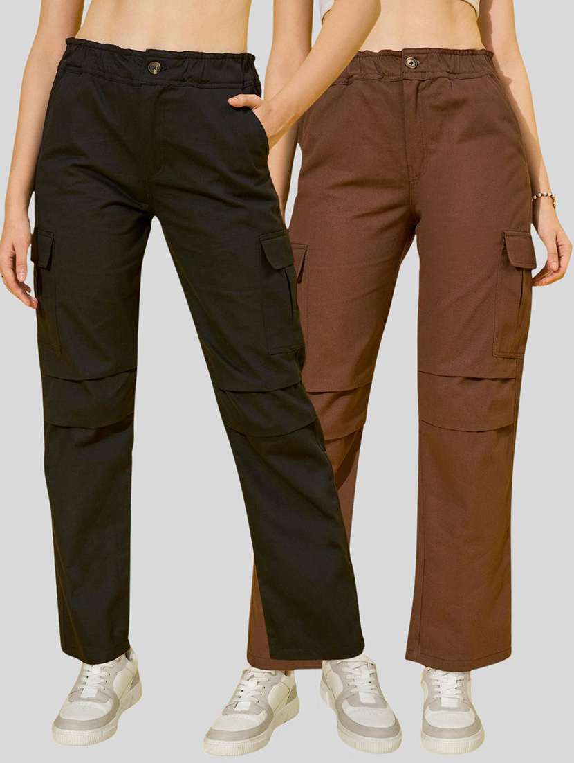 women pack of 2 solid mid rise cargo
