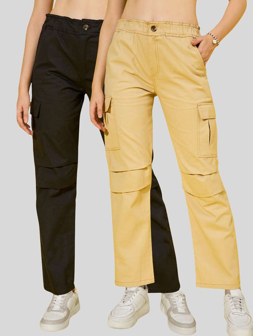 women pack of 2 solid mid rise cargo