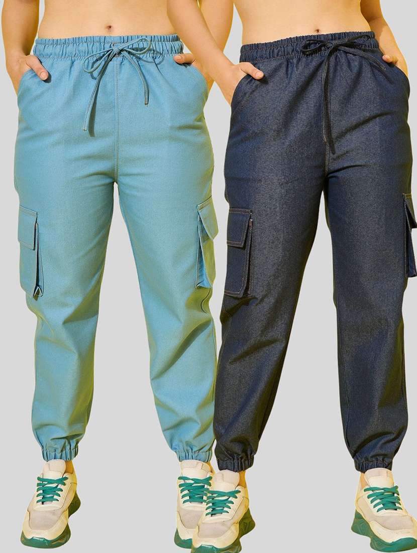 women pack of 2 solid mid rise cargo