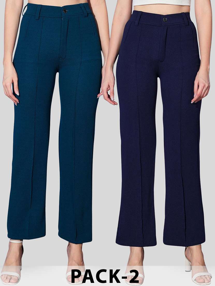 women pack of 2 solid straight trouser