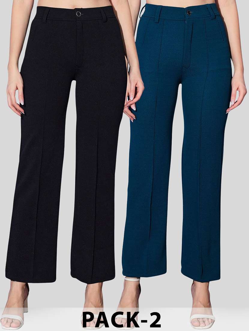 women pack of 2 solid straight trouser