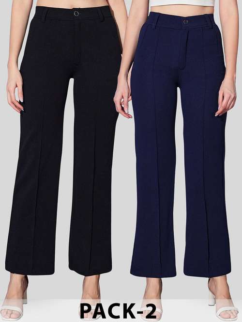 women pack of 2 solid straight trouser - 22187155 -  Standard Image - 0