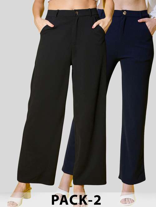 women pack of 2 solid straight trouser - 22187156 -  Standard Image - 0