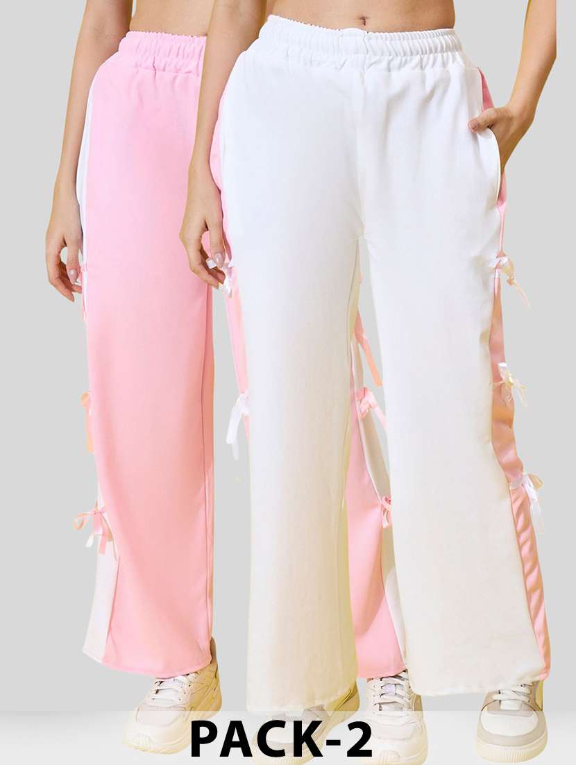 women pack of 2 color block mid rise trouser