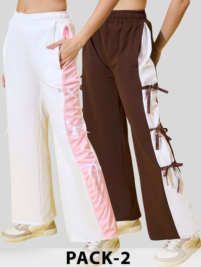 women pack of 2 color block mid rise trouser