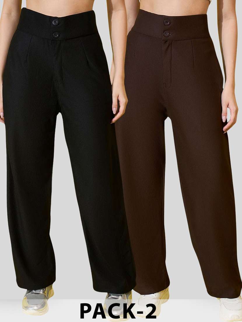 women pack of 2 solid straight trouser