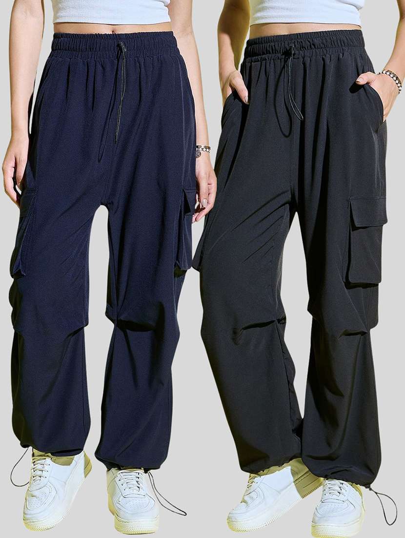 women pack of 2 solid high rise cargo