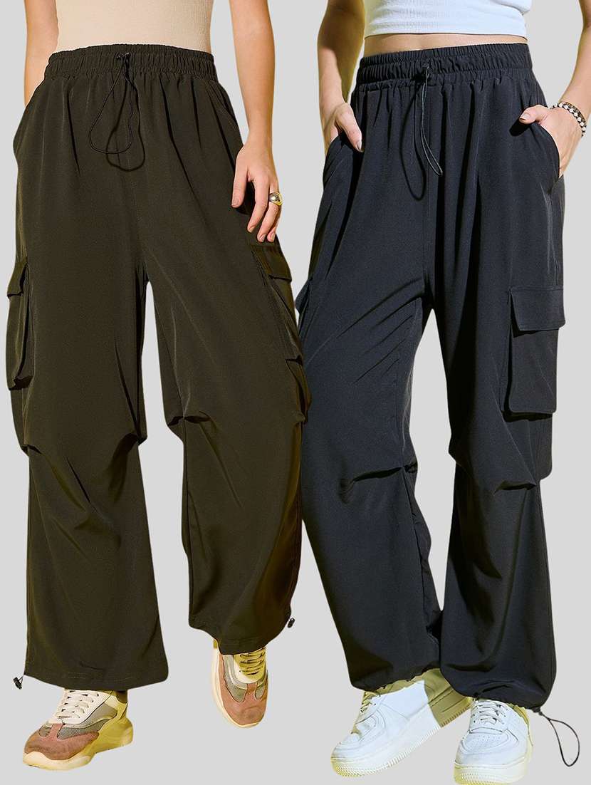 women pack of 2 solid high rise cargo