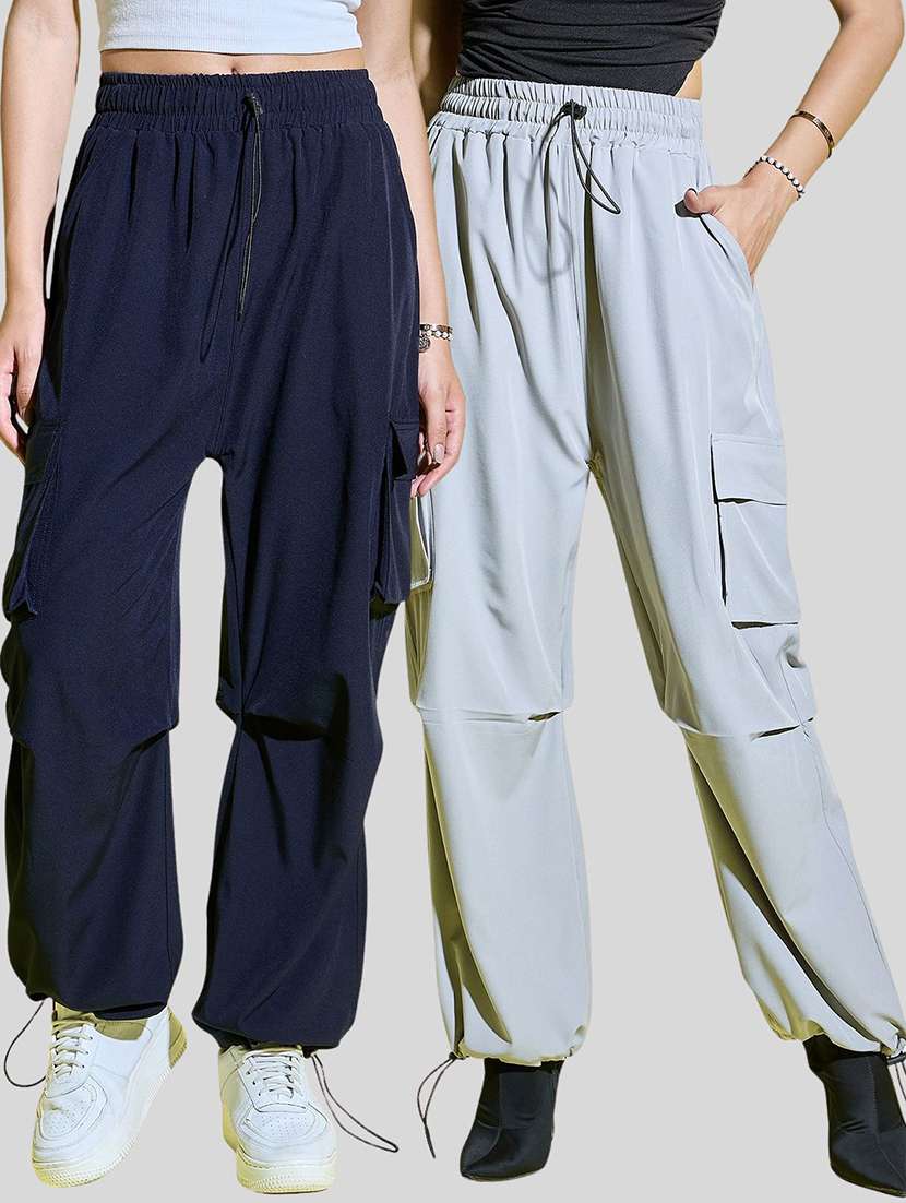 women pack of 2 solid high rise cargo