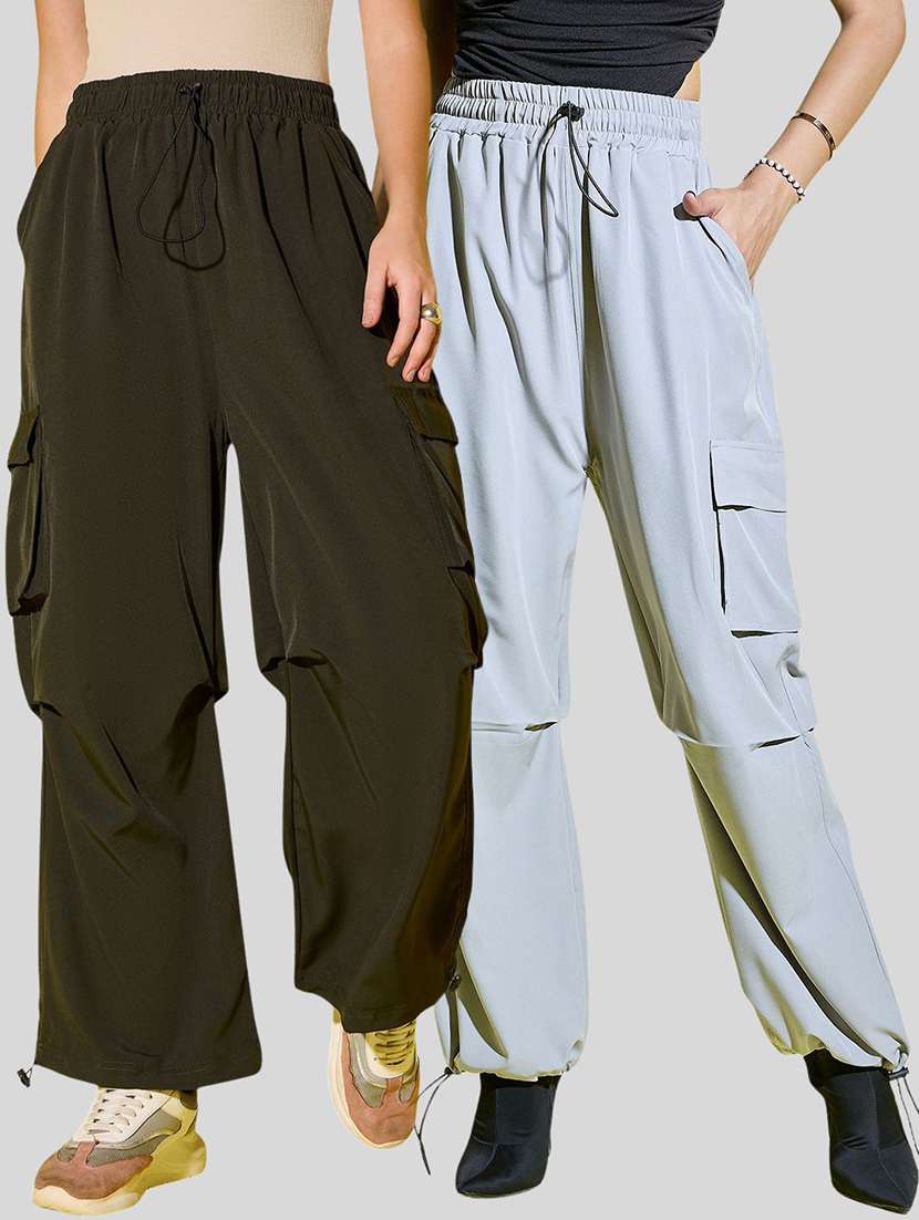 women pack of 2 solid high rise cargo