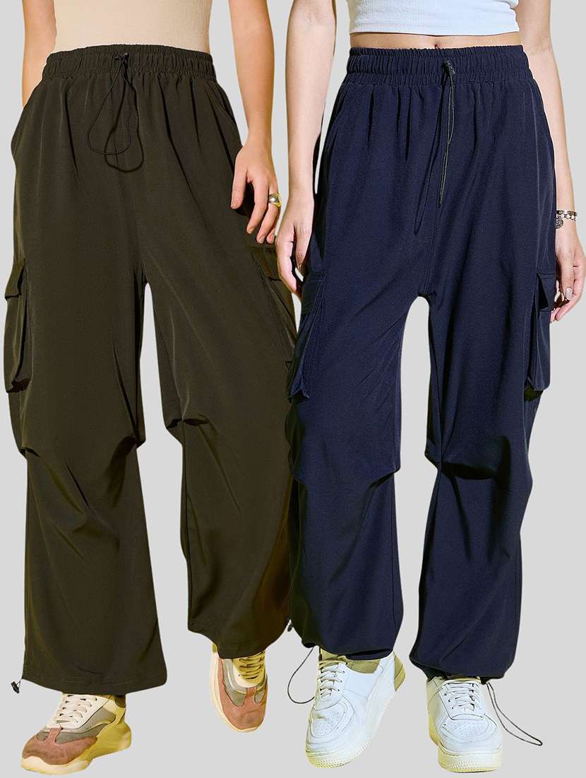 women pack of 2 solid high rise cargo