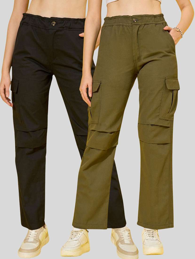 women pack of 2 solid high rise cargo