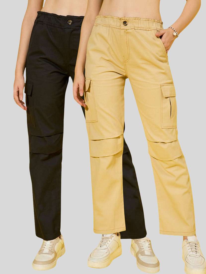 women pack of 2 solid high rise cargo