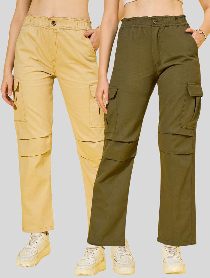 women pack of 2 solid high rise cargo