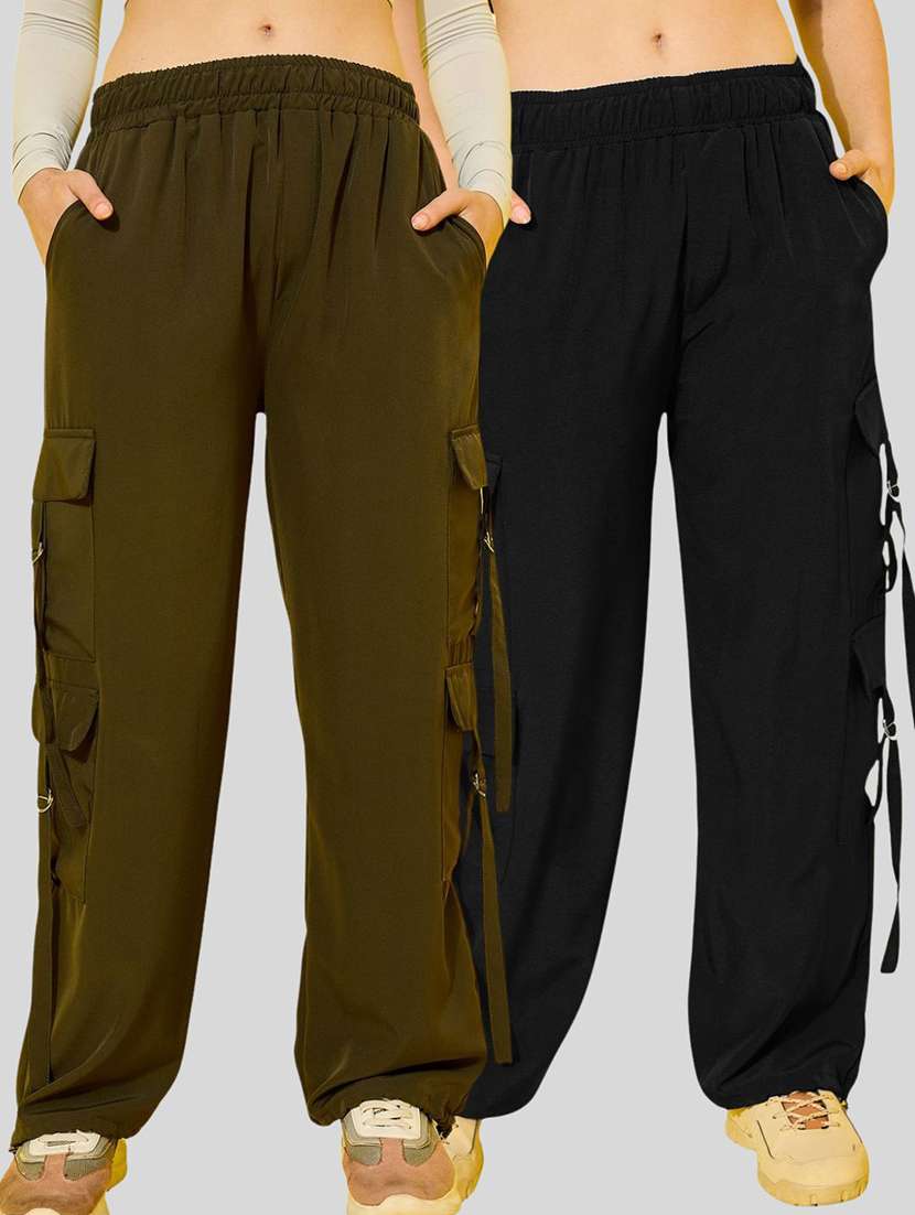 women pack of 2 solid mid rise cargo