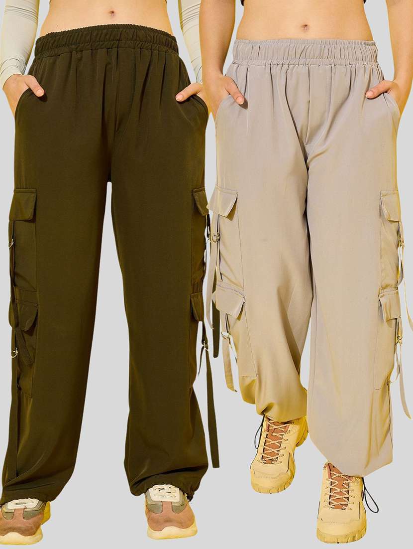 women pack of 2 solid mid rise cargo