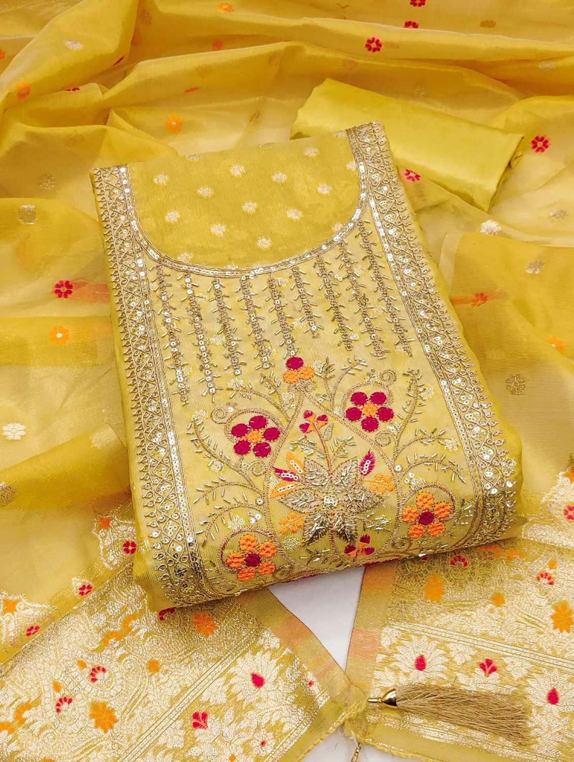 women self design embroidered unstitched suit set