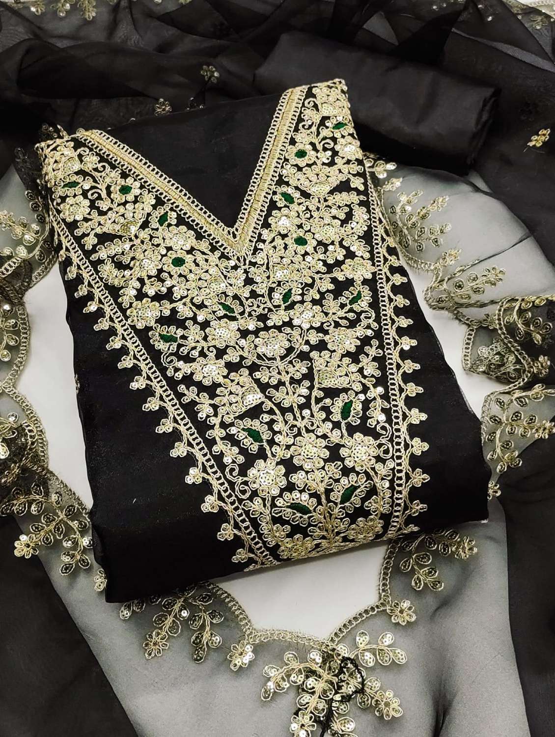 women solid with work embroidered unstitched suit set