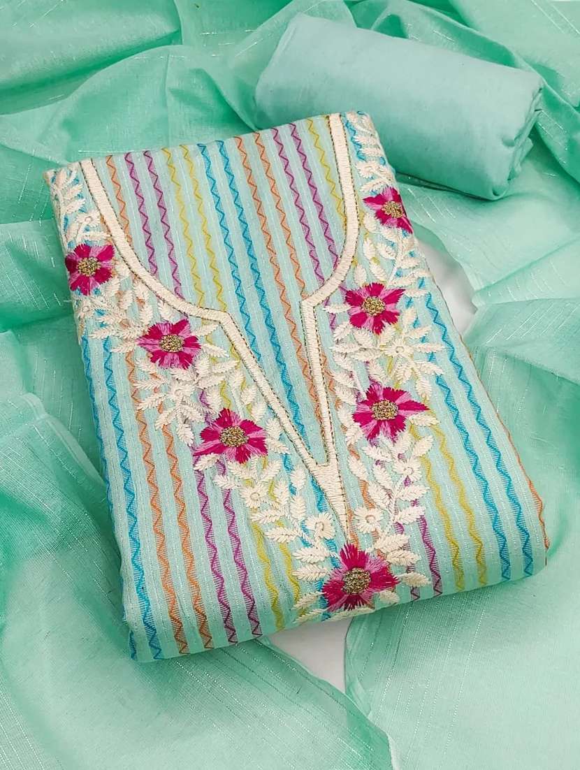 women striped embroidered unstitched suit set