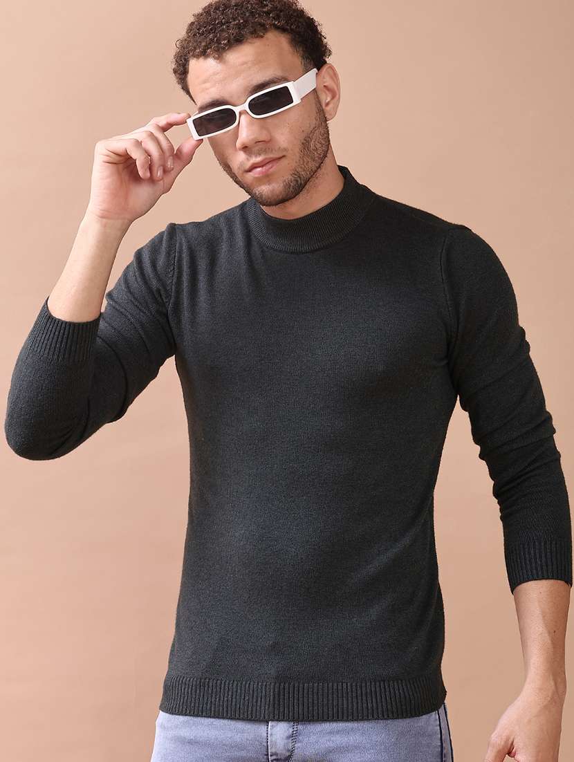 men solid long sleeve slim fit pullover