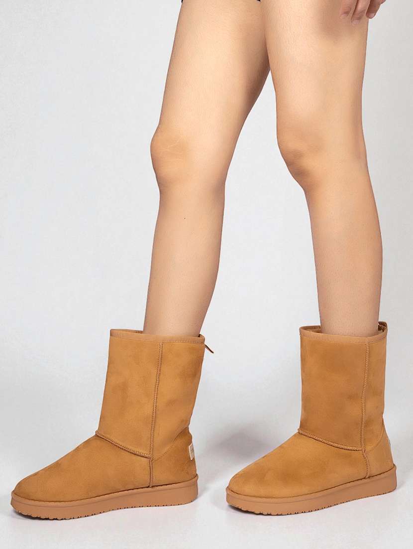 women solid slip on high ankle boots