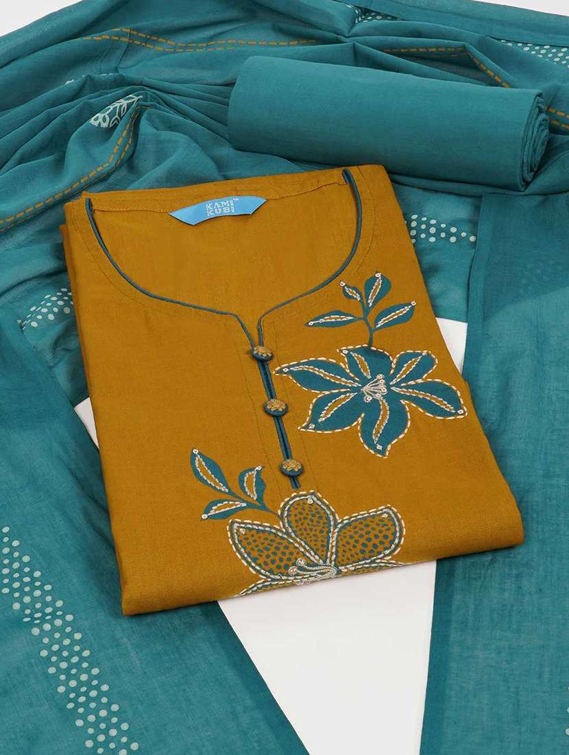 women solid with work embroidered unstitched suit set