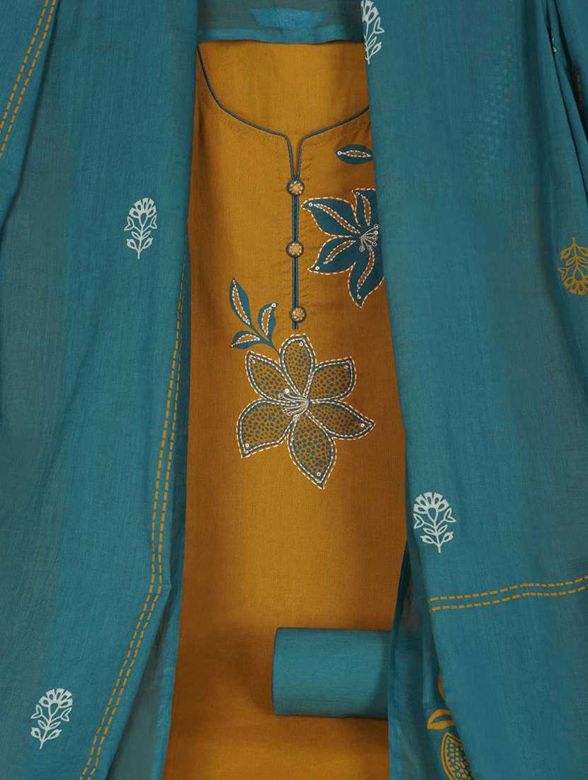 women solid with work embroidered unstitched suit set - 22187268 -  Standard Image - 3