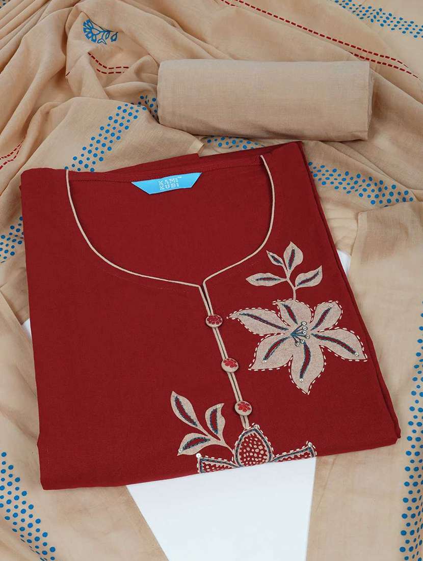 women solid with work embroidered unstitched suit set