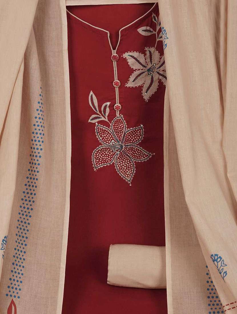 women solid with work embroidered unstitched suit set - 22187269 -  Standard Image - 3