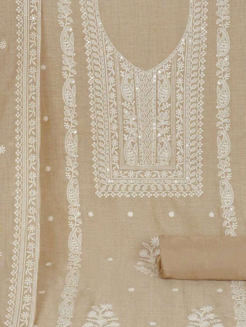 women solid with work embroidered unstitched suit set - 22187270 -  Standard Image - 3