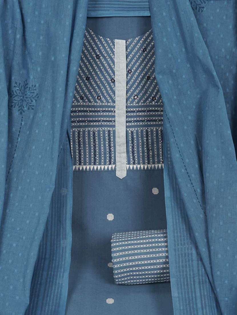 women solid with work embroidered unstitched suit set - 22187272 -  Standard Image - 3