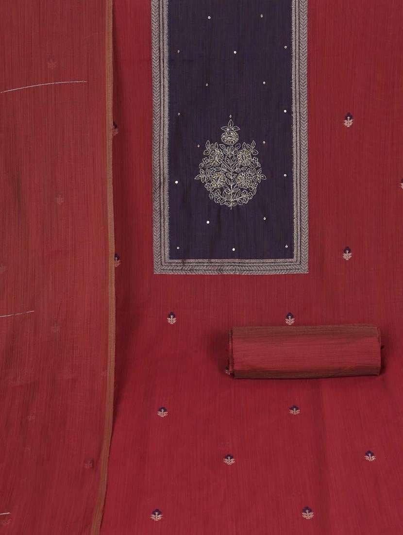 women solid with work embroidered unstitched suit set - 22187276 -  Standard Image - 3