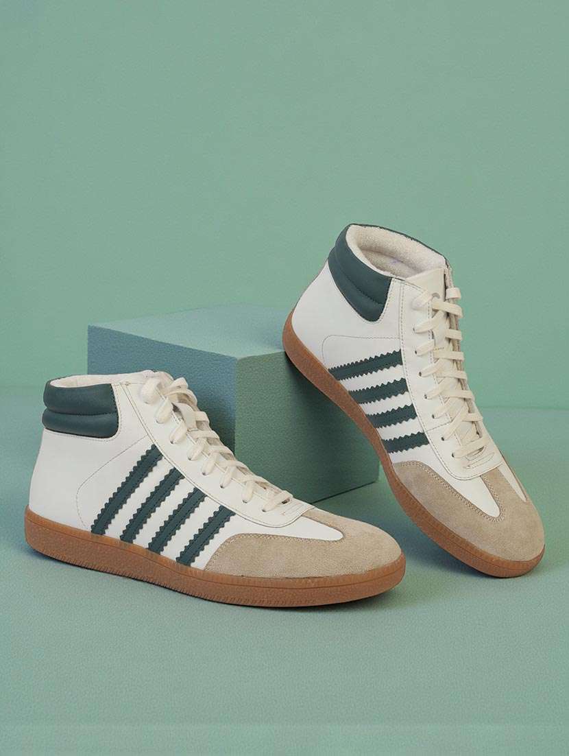 men striped lace up high ankle sneaker