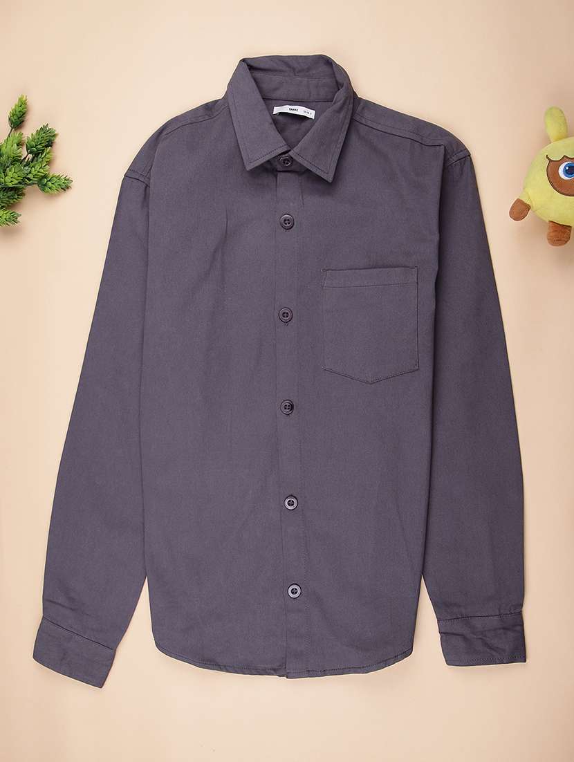 boys solid collared long sleeve shirt