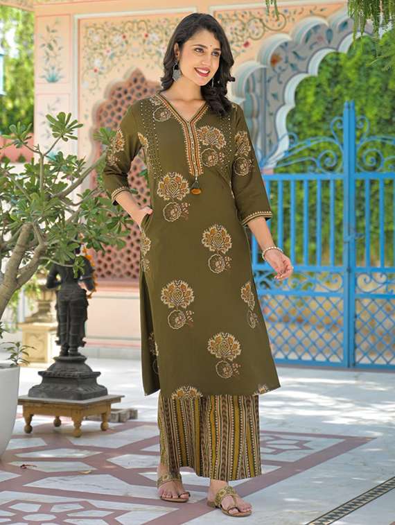 women floral three quarter sleeve kurta palazzo with dupatta set - 22187455 -  Standard Image - 5